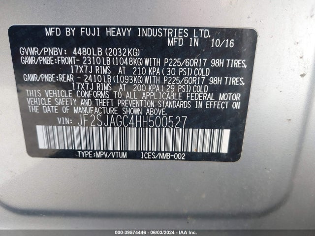 Subaru Forester 2.5i Premium 2017 JF2SJAGC4HH500527 Image 9
