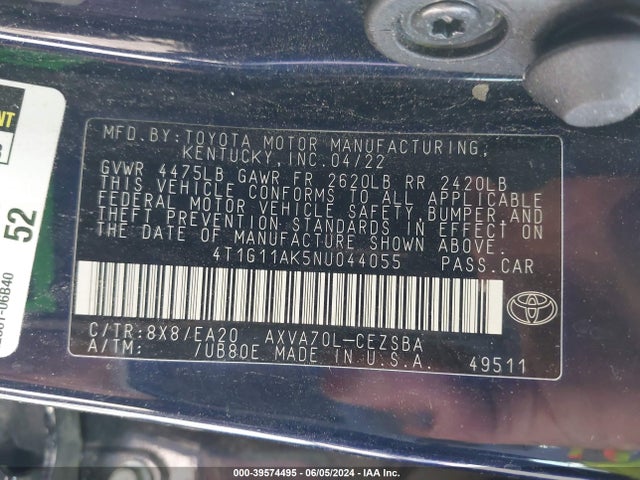 Toyota CAMRY SE 2022 4T1G11AK5NU044055 Image 9