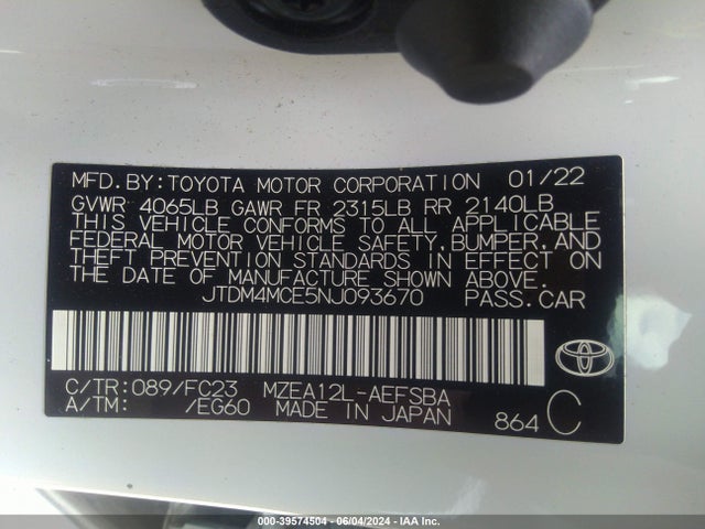 Toyota Corolla Se 6mt 2022 JTDM4MCE5NJ093670 Image 9