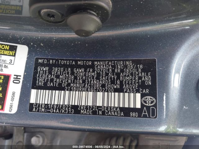 2T1BURHE6GC702700 Toyota Corolla S Plus