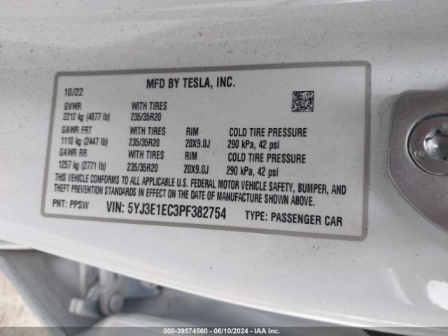 5YJ3E1EC3PF382754 Tesla Model 3 Performance Dual Motor All-wheel Drive