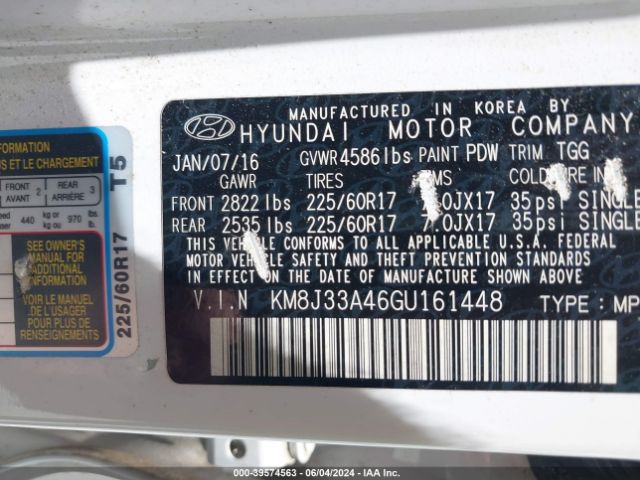 KM8J33A46GU161448 Hyundai TUCSON SE