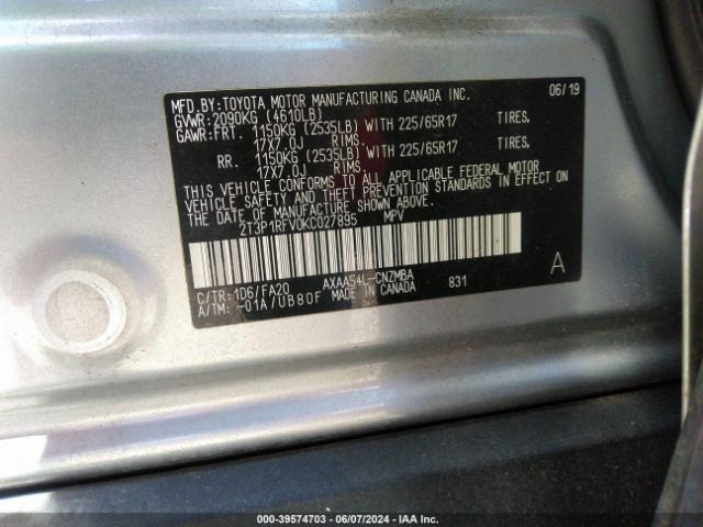 2T3P1RFV0KC027895 Toyota Rav4 Xle
