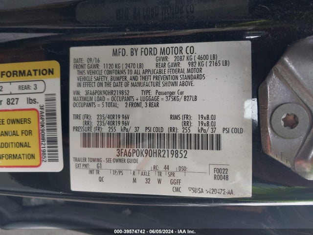 Ford Fusion Platinum 2017 3FA6P0K90HR219852 Image 9