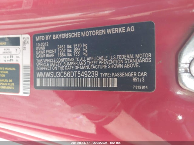 2013 MINI HARDTOP WMWSU3C56DT549239 Photo 8