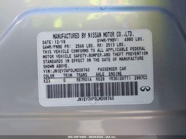 JN1EV7AP0LM206740 Infiniti Q50 LUXE
