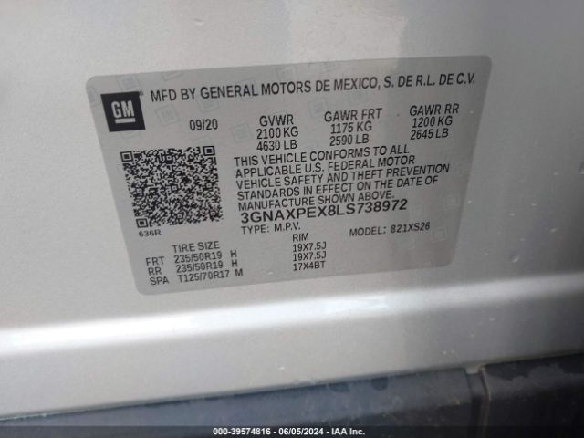 3GNAXPEX8LS738972 Chevrolet Equinox Fwd Premier 2.0l Turbo