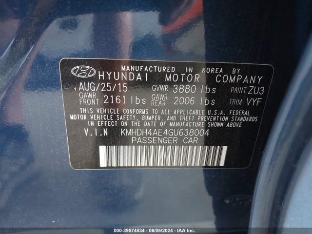 Hyundai ELANTRA SE 2016 KMHDH4AE4GU638004 Image 9