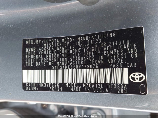 Toyota COROLLA SE 2024 5YFS4MCE6RP179076 Image 9
