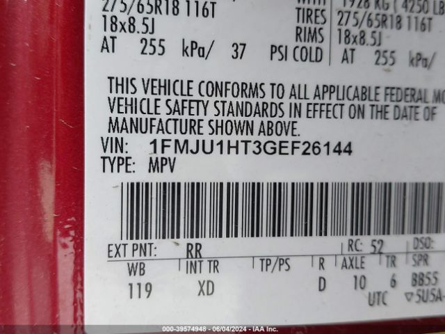 1FMJU1HT3GEF26144 Ford Expedition Xlt