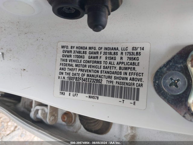 Aukcja sprzedaży 2014 Honda Civic Lx, vin: 19XFB2F54EE232862, numer aukcji: 39574954