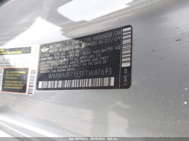 2009 MINI COOPER S WMWMF73539TW87693 Photo 8