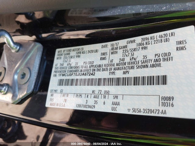 Ford ESCAPE S 2018 1FMCU0F70JUA67242 Image 9
