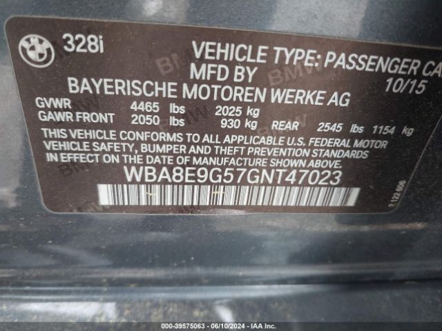 WBA8E9G57GNT47023 BMW 328I