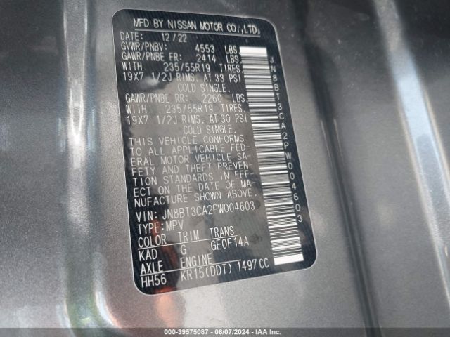 JN8BT3CA2PW004603 Nissan Rogue Sl Fwd