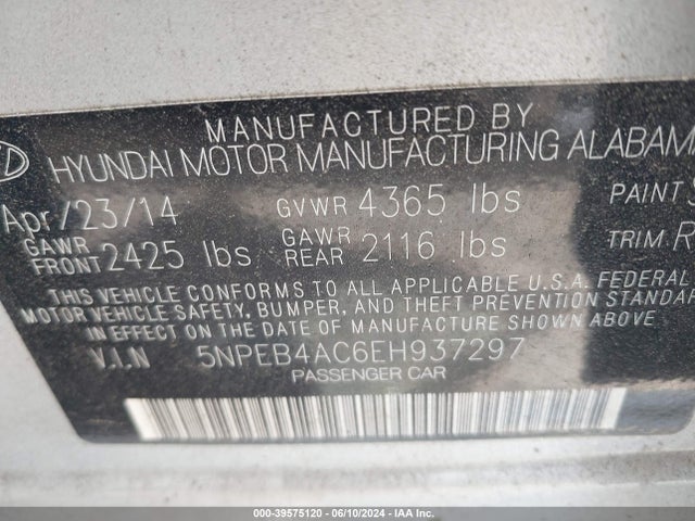 Hyundai SONATA GLS 2014 5NPEB4AC6EH937297 Image 9