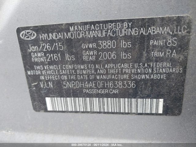 5NPDH4AE0FH638336 Hyundai ELANTRA SE