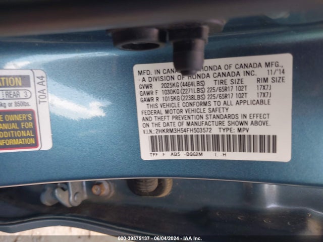 Honda CR-V EX 2015 2HKRM3H54FH503572 Image 9