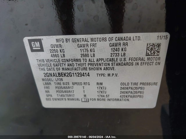 Chevrolet EQUINOX LS 2016 2GNALBEK2G1129414 Image 9