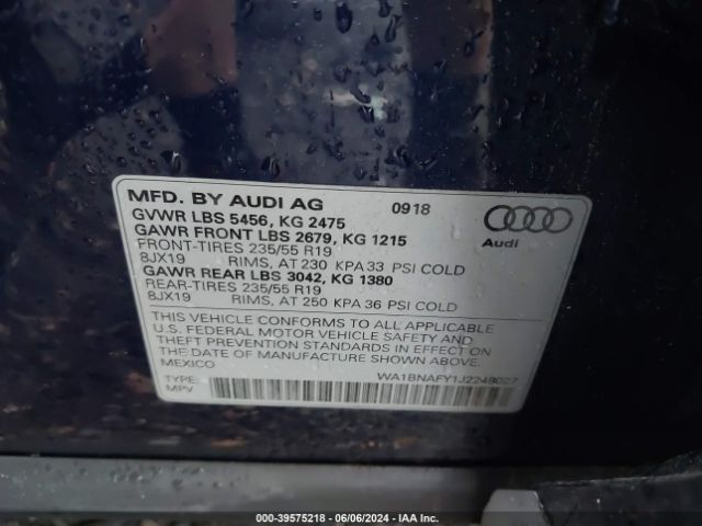 WA1BNAFY1J2248027 Audi Q5 2.0t Premium/2.0t Tech Premium