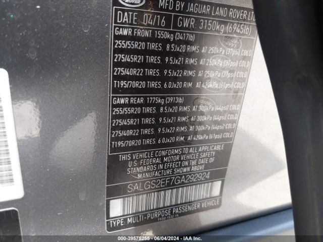 SALGS2EF7GA292924 Land Rover Range Rover 5.0l V8 Supercharged