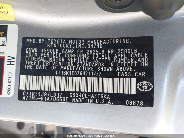 Toyota AVALON XLE 2016 4T1BK1EB7GU211777 Image 9