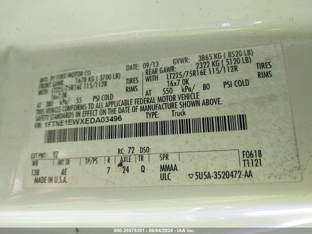 Ford E-150 Commercial 2014 1FTNE1EWXEDA03496 Image 9