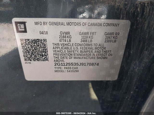 Chevrolet IMPALA 2LZ 2018 2G1125S35J9170874 Image 9