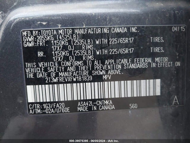Toyota Rav4 Xle 2015 2T3WFREVXFW181839 Image 9