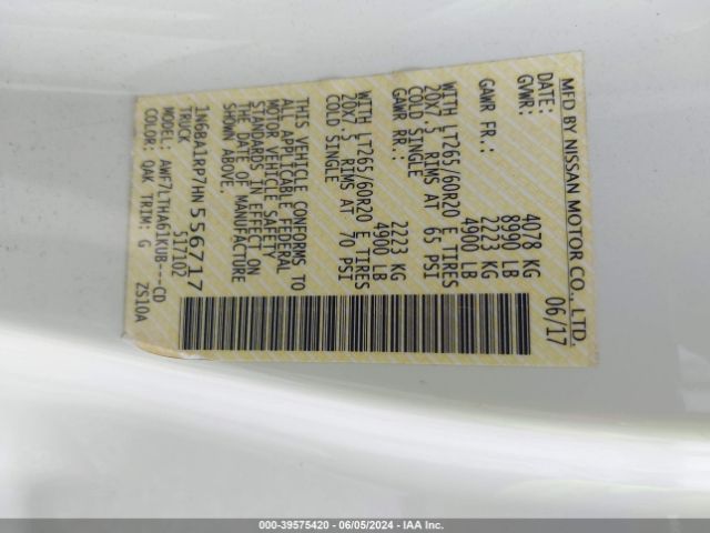1N6BA1RP7HN556717 Nissan Titan Xd Sv