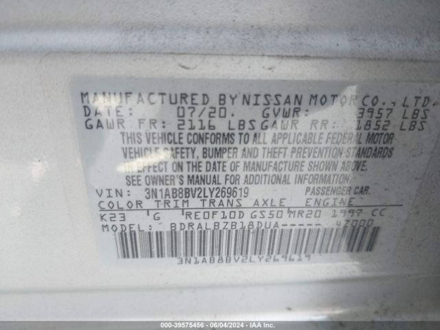 3N1AB8BV2LY269619 Nissan Sentra S Xtronic Cvt