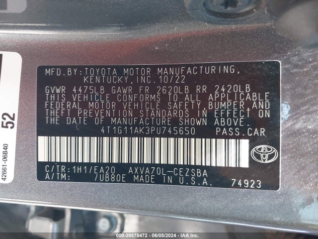 Toyota CAMRY SE 2023 4T1G11AK3PU745650 Image 9