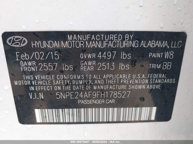 Hyundai SONATA SE 2015 5NPE24AF9FH178527 Image 9