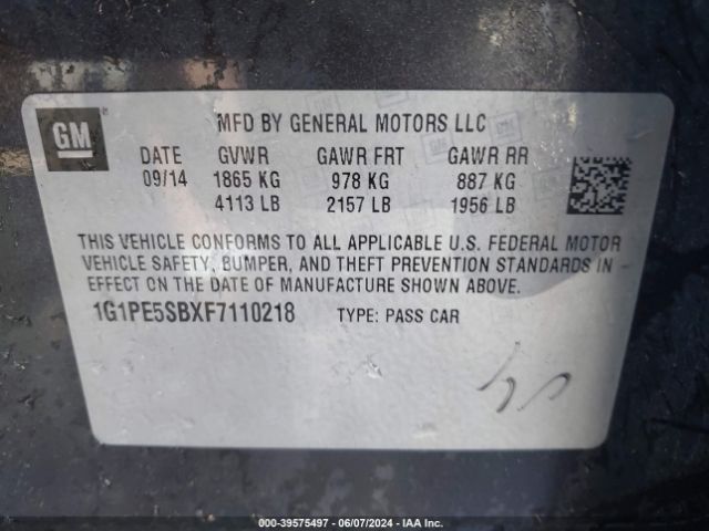 1G1PE5SBXF7110218 Chevrolet Cruze 2lt Auto