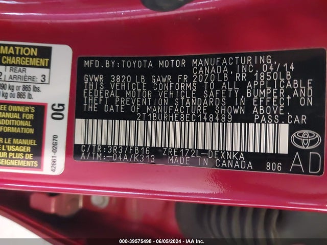 Toyota COROLLA LE 2014 2T1BURHE8EC148489 Image 9