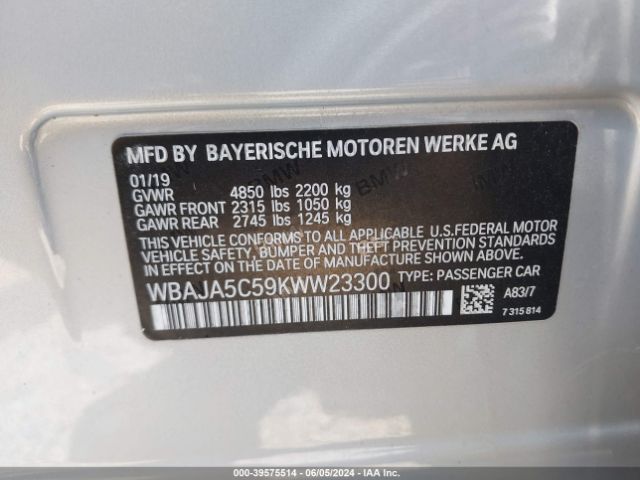 WBAJA5C59KWW23300 BMW 530I