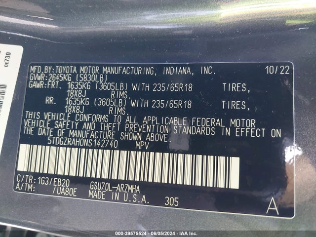 Toyota Highlander Xle 2022 5TDGZRAH0NS142740 Image 9
