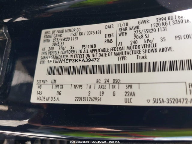 Ford F-150 Xlt 2019 1FTEW1EP3KFA39472 Image 9