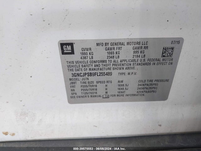 Chevrolet Trax 1ls 2015 3GNCJPSB9FL255489 Image 9