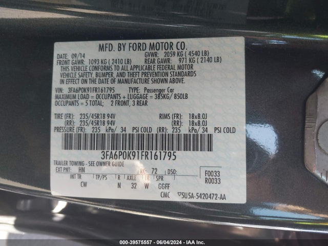 Ford Fusion Titanium 2015 3FA6P0K91FR161795 Image 9