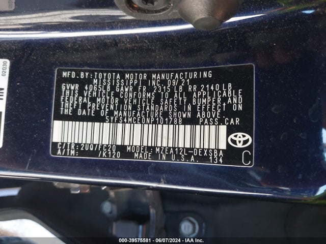 Toyota COROLLA SE 2022 5YFS4MCE0NP101788 Image 9