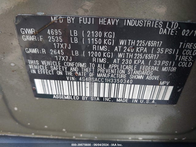 Subaru Outback 2.5i Premium 2017 4S4BSACC1H3350340 Image 9