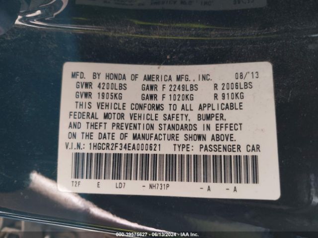 1HGCR2F34EA000621 Honda ACCORD LX