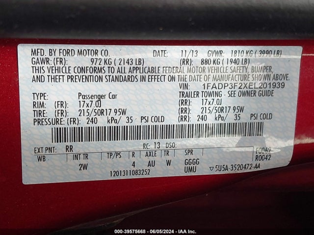 Ford FOCUS SE 2014 1FADP3F2XEL201939 Image 9