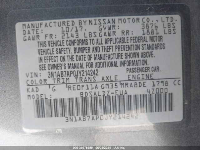3N1AB7AP0JY214242 Nissan SENTRA SV