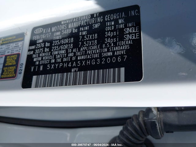 KIA Sorento 3.3l Ex 2017 5XYPH4A5XHG320067 Image 9