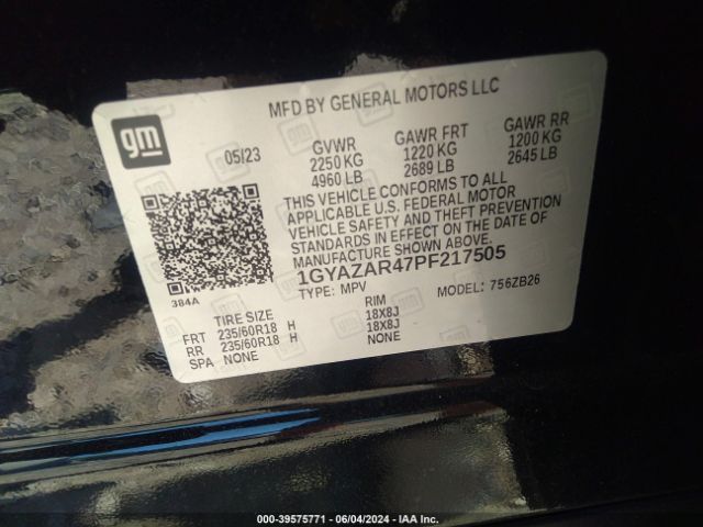 1GYAZAR47PF217505 Cadillac Xt4 Fwd Luxury