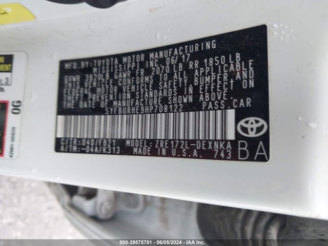 Toyota COROLLA LE 2017 5YFBURHE9HP708122 Image 9
