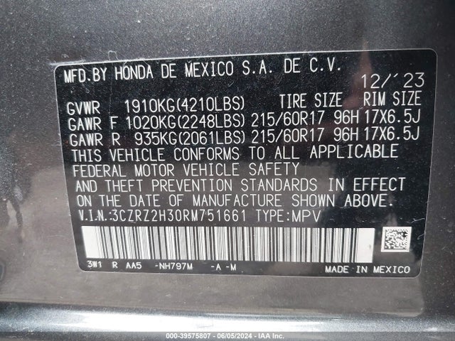 Honda Hr-v Awd Lx 2024 3CZRZ2H30RM751661 Image 9