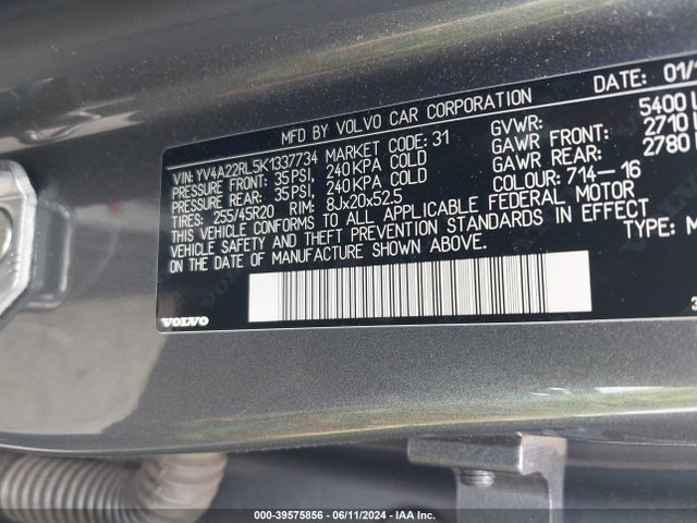 YV4A22RL5K1337734 Volvo Xc60 T6 Inscription